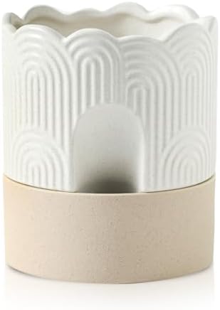 Nihow Ceramic Self Watering Pots for Indoor Plants, 6 Inch,Beige by Nihow