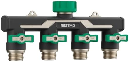 RESTMO Heavy Duty 4 Way Y Garden Hose Splitter Full Metal Body, Green by Restmo