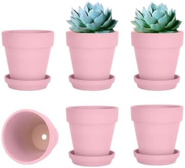 vensovo 4 Inch Peach Pink Terracotta & Clay Pots with Saucer, 6 Pack by vensovo