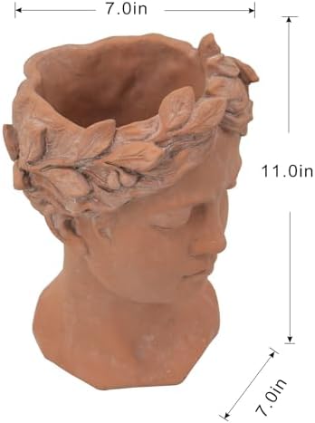 7 x 11 Visage Head Bust Planter, 11 Inch, Brown - Image 3