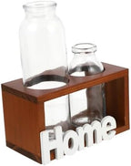 Brown Glass Flower Vase with Wooden Bracket for Home Office by JECOMPRIS