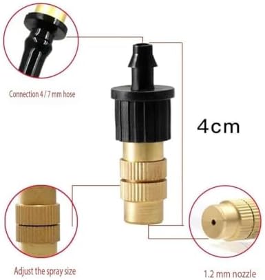 Copper Misting Nozzle, Adjustable Brass Atomizing Nozzle 4/7mm Hose Low Pressure Atomizing for Gardening Watering, Balcony Watering, 20pcs Brass Spray Head - Image 3