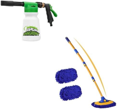 anngrowy 56.7" Microfiber Car Wash Brush Mop Kit Mitt Sponge with Long Handle Car Cleaning Supplies Kit, Car Wash Foam Gun Soap Car Wash Foam Cannon for Garden Hose Foam Sprayer Car Wash by anngrowy