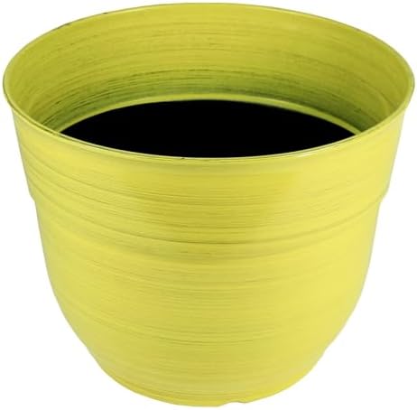 Garden Elements Indoor/Outdoor Glazed Brushed Happy Plastic Planter, Large, Bright Yellow, 15" - Image 2