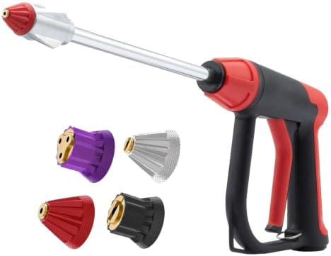 High Pressure Garden Hose Sprayer with 4 Nozzles - Powerful Water Jet Cleaner Attachment, Multi Pattern Hose Nozzle Gun by Unknown
