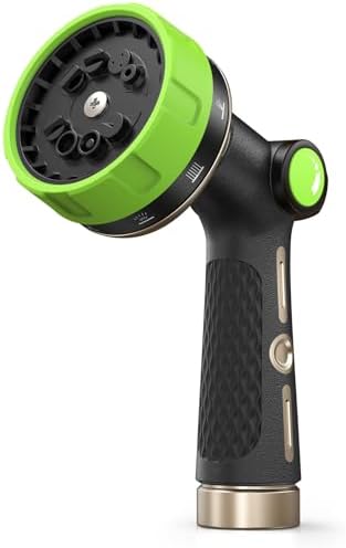 RAINPOINT Garden Hose Nozzle - 100% Heavy Duty Metal Thumb Control Spray Nozzles for Garden Hose High Pressure, 10 Pattern Water Hose Nozzle for Car Wash, Watering Lawn, Pets, Forest Green by RainPoint