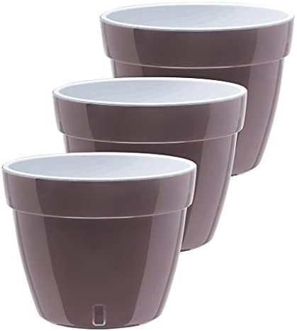 Gardenera 7.9" ASTI Self Watering Planter (Set of 3) in Shade/White - Modern Flower Pot with Water Level Indicator for All House Plants, Flowers, Herbs, Succulents and Hanging Plants by Gardenera