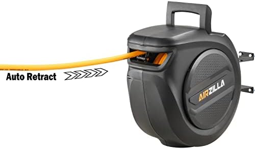 AIRZILLA Retractable Air hose reel 3/8" Inch x 50 ft Flex Hybrid Air Hose, Air compressor Hose Reel with 6 ft Lead in, Quick Connect, Mounted 180° Swivel, 300PSI - Image 5