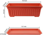 GREANER Long Planters for Outdoor Plants, 3 Pack 16.9x7.48 Inch Flower Windowsill Plastic Countryside Vegetable Box Pot with Tray for Plant Growing DIY in Garden, Balcony, Houses - Red - Image 2