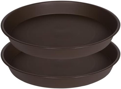 2 Pack of 18 19 inch Plant Saucer Drip Tray (16.6 inch Base), Heavy Duty Deep Plant Saucers for Pots, Plastic Flower Planter Water Trays for Indoors Outdoor (19", Dark Brown) by Bleuhome