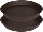 2 Pack of 18 19 inch Plant Saucer Drip Tray (16.6 inch Base), Heavy Duty Deep Plant Saucers for Pots, Plastic Flower Planter Water Trays for Indoors Outdoor (19", Dark Brown) by Bleuhome