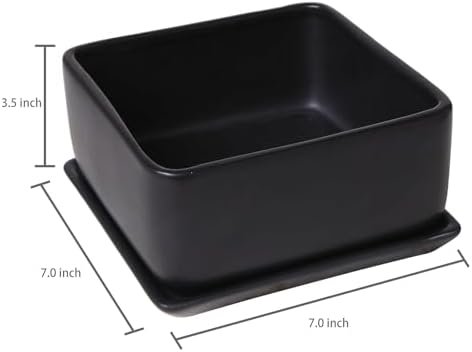 MyGift Black Ceramic Square Indoor Planter with Drainage Hole & Tray - Image 6