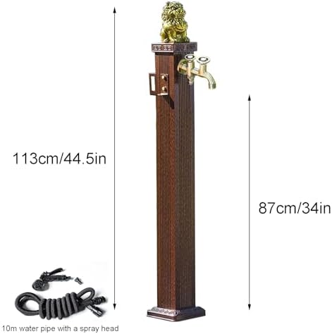 Free Standing Water Column for Home Garden, Outdoor Column Faucet, Garden Hose Holder with Full Copper Faucet, Square Garden Water Column, Stainless Steel(Red,113cm/44.5in) - Image 2