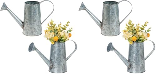 MyGift 5 Inch Small Rustic Galvanized Metal Decorative Vases in Vintage Style Watering Can Design for Dried Flowers and Artificial Plants, Set of 2 - Handcrafted in India (Pack of 2) by MyGiftHome