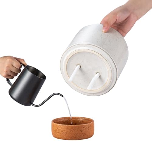 6 Inch Ceramic Self Watering Planter with Drainage Hole, Grey - Image 3