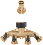 Heavy Duty Brass 4 Way Manifold Garden Hose Splitter Connector Water Tap Adapter 3/4 inch Gardening Irrigation Faucet Connectors(EU 1-out-4 Kit1) by Unknown