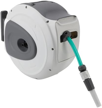 Retractable Garden Hose Reel 65.6ft, Wall Mounted Hose Reel with Nozzle, Auto Rewind Swivel Bracket for Easy Watering, 1/2 Inch Hose Any Length Lock for Outdoor Use - Image 6
