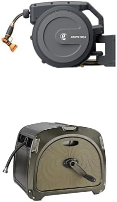 Bundle of Giraffe Tools Garden Hose Reel 5/8 inch x 90 ft Wall Mounted + Giraffe Tools SW5 100ft 5/8" Metal Hose Reel Box,Rubber Hose Garden Hose Storage Heavy Duty Reel Hideaway, Crank Handle,Green by Unknown