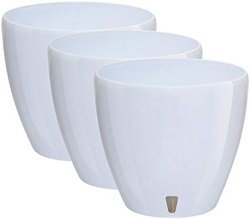 Gardenera 8.8" Deco Self Watering Pots for Indoor Plants in White (Set of 3) - Decorative Flower Pot with Water Level Indicator and Drainage Cartridge for All House Plants, Flowers and Herbs by Gardenera