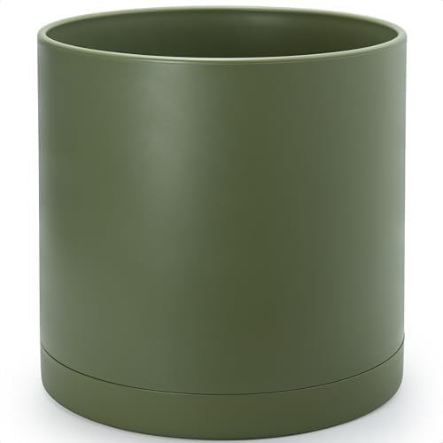 D'vine Dev Plastic Planter Pot with Saucer, 16 in, Olive, 74-X-I-5 by DvineDevPlanterPotsandStand