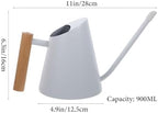 White Stainless Steel Watering Can 900ml with Wooden Handle - Image 6