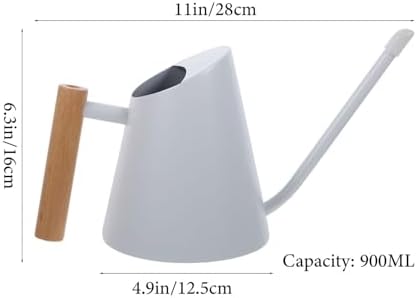 White Stainless Steel Watering Can 900ml with Wooden Handle - Image 6