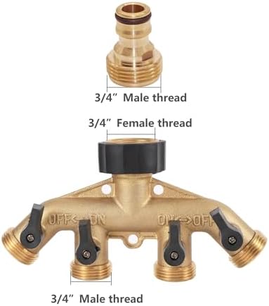 Heavy Duty Brass 4 Way Manifold Garden Hose Splitter Connector Water Tap Adapter 3/4 inch Gardening Irrigation Faucet Connectors(EU 1-out-4 Kit1) - Image 2