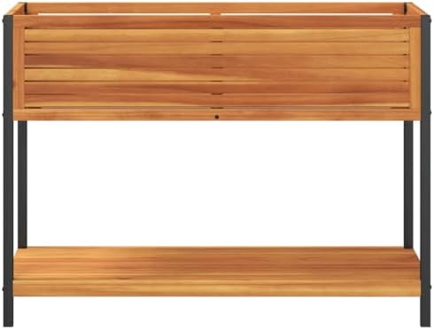 Raised Garden Bed with Shelf, 43.3-Inch Outdoor Wooden Planter Box, Elevated Rectangular Flower Herb Vegetable Container for Patio Balcony - Image 4
