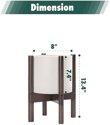 D'vine Dev Plastic Pot with Walnut Wood Stand, Oatmeal, 8 in, 55-C-I-4 - Image 3