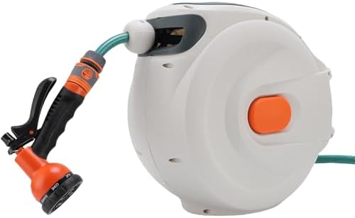 Jeffergarden Garden Hose Reel, Plastic Retractable Water Sprayer, Any Length Lock Wall Mounted Portable Tool for Car Washing Pet Shower Home Cleaning (20m) - Image 7