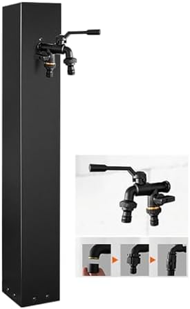 304 Stainless Steel Vertical Garden Water Column, Hose Stand with Copper Faucet, Square Hydrant Decor Taps, Hooks Included (Black, 6) – Durable, Stylish Outdoor Solution by Unknown