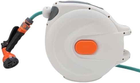 VINGVO Auto Rewind Garden Hose Reel, Automatic Retractable Water Hose Reel with High Pressure Sprayer, Ideal for Car Washing Garden Watering Showering Pets (10m / 32.8ft) - Image 5