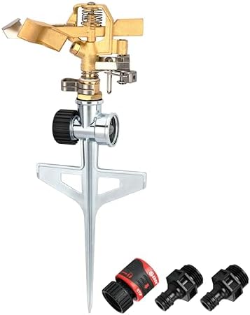 Eden 94147 Brass Impulse Sprinkler with Step Spike Gear Drive, Heavy Duty, Gardening Watering System, Garden&Lawns, Coverage up to 5278sq.ft by EDEN