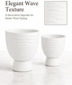 White Terracotta Self Watering Plant Pots, 6 and 8 Inch with Saucers - Image 3