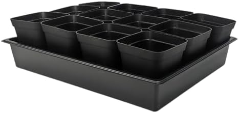 RooTrimmer 3.5 inch (9CM) Square Nursery Pots 60pcs, Sturdy Seedlings Trays 5 Pcs, Seeds Starter Germination Tray, Microgreenings Planter Nursery Propagation 5 Sets by RooTrimmer