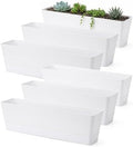 GREANER Long Window Boxes Planters, 6 Pack 16x3.8 Inch Vegetable Box Pot with Tray, Indoor Succulent Cactus Flowers Plastic Rectangle Pot for Balcony, Office, Garden, Outdoor, Windowsill - White by GREANER