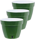 DECOPOTS - 3 Pack - Self Watering Planter - Modern Flower Pot with Water Level Indicator for All House Plants, Flowers, Herbs - Height 9 inches (Diameter 11.8", Green - Gold/White) by DecoPots-SelfWateringPots