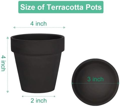 vensovo 4 Inch Black Terracotta & Clay Pots with Saucer, 6 Pack - Image 2