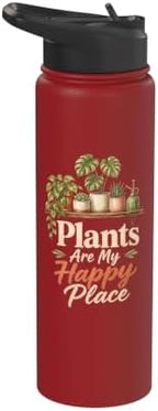 Plants Are My Happy Place Plant Mom Lover Watercolor Gift Stainless Steel Insulated Water Bottle by Unknown