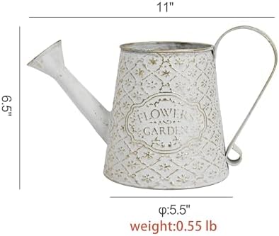 Vintage White Metal Flower & Garden Watering Can, Rustic Farmhouse Decorative Watering Pot Planter for Home Patio Backyard Outdoor Plant Care - Image 6