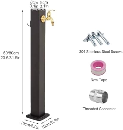 Outdoor Vertical Square Garden Water Column, Stainless Steel freestanding Hose Stand with Faucet, Yard Hydrant for Patio Lawn Irrigation Washing(60cm/23.6in) - Image 2