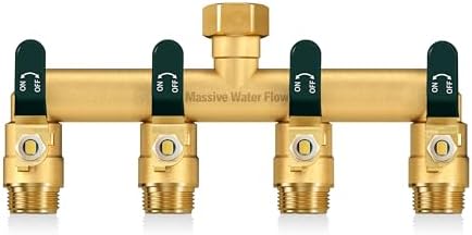 4 Way Hose Splitter, Heavy Duty Full Flow Garden Hose Splitter with 4 Large Metal Handles, Brass Water Hose Bib Splitter, T Adapter Connector with 3/4 - Inch GHT Thread (Green) by Lnezcdb