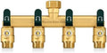 4 Way Hose Splitter, Heavy Duty Full Flow Garden Hose Splitter with 4 Large Metal Handles, Brass Water Hose Bib Splitter, T Adapter Connector with 3/4 - Inch GHT Thread (Green) by Lnezcdb