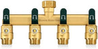 4 Way Hose Splitter, Heavy Duty Full Flow Garden Hose Splitter with 4 Large Metal Handles, Brass Water Hose Bib Splitter, T Adapter Connector with 3/4 - Inch GHT Thread (Green) by Lnezcdb