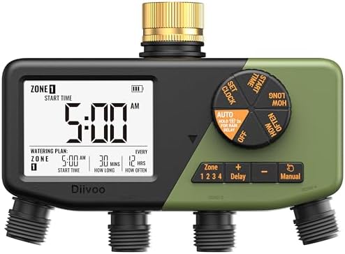 Diivoo 4 Zone Sprinkler Timer with IP68 Waterproof & Large Display by Diivoo