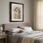 Framed Canvas Wall Art Vintage Mixed Media Birdhouse and Morning Glories Sepia Print Canvas Print Poster Black Frame Wall Decor for Bedroom Study, Cottagecore Art - 24x36 Inch - Image 6