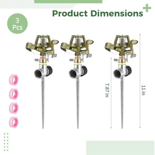 3 Pcs Alloy Spike Sprinkler, Heavy Duty Rotating Garden Waterer with Adjustable Nozzle, Includes 4 Rolls PTFE Tape, for Grass Yards Patio Garden Irrigation - Image 3