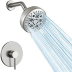 Brushed Nickel Shower System with High Pressure 6-Spray Rain Shower Head, 360° Rotatable Anti-Clog Silicone Nozzles, Wall-Mounted Shower Faucet Set, Rustproof ABS for Bathroom Upgrade by TRJIKAG