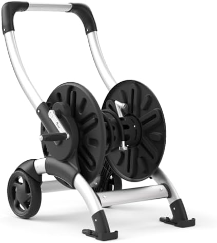 Upgrade Hose Reel Cart, Holds 200 Feet of 5/8" Hose, Hose Reel Cart With Effort-saving Hand Crank,2 Wheels,Heavy Duty Freestanding Water Hose Reels for Outside Garden Lawn Yard Outdoor by Garden