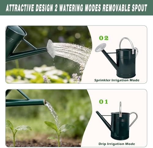 Metal Watering Can for Outdoor Plants, 1.7 Gallon Dark Green Garden Watering Can for Flower, Houseplants, Galvanized Finish - Image 5